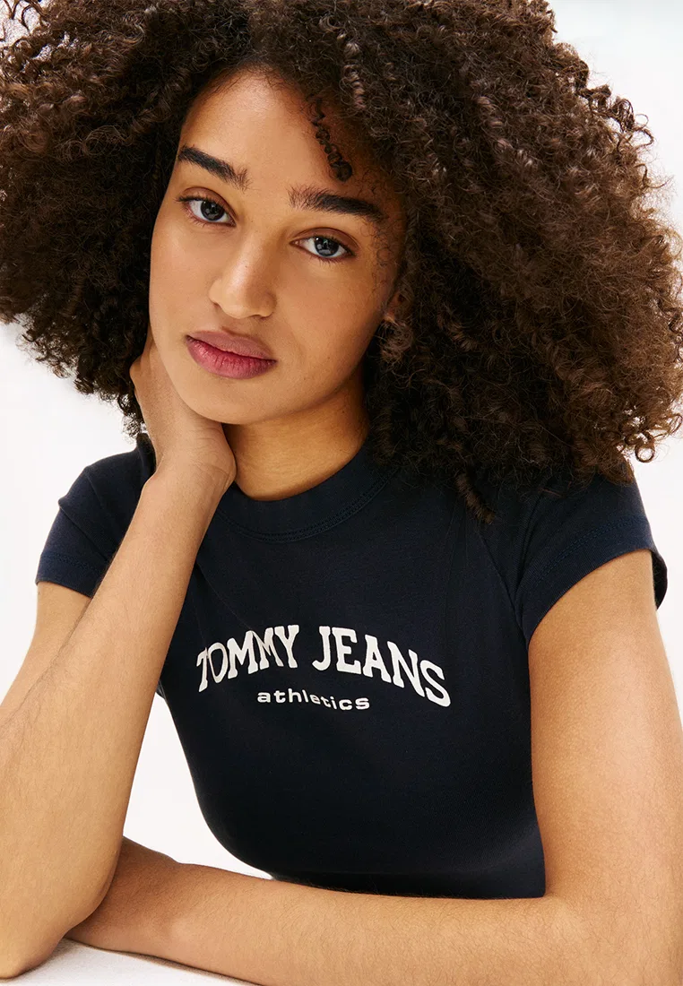 Футболка, с логотипом, Slim Crew Neck, Tommy Jeans Tommy Hilfiger, темно-синий — фото 3