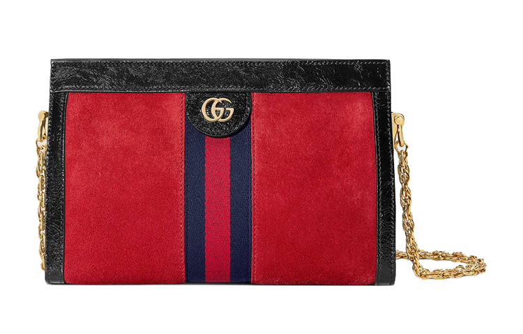 

GUCCI Офидия замшевая лоскутная лакированная кожаная сумка через плечо маленький размер женская черно красная