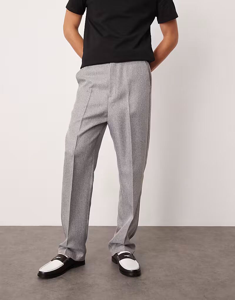 

Строгие брюки прямого кроя с высокой талией светло-серого цвета с узором «ёлочка» Asos Design