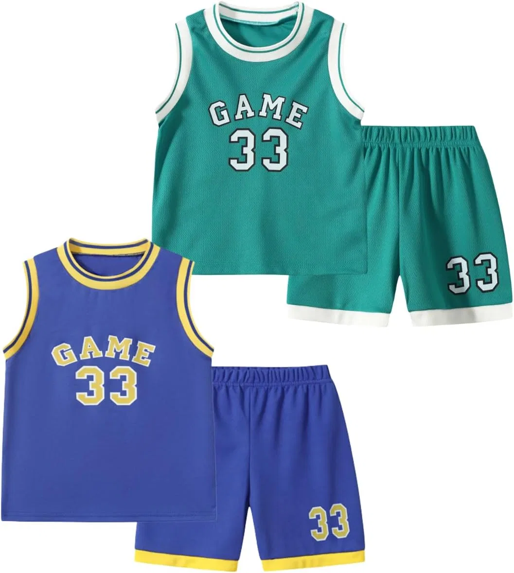 Детский спортивный комплект из топа и шорт, Letter Print, Blue Green — фото 2