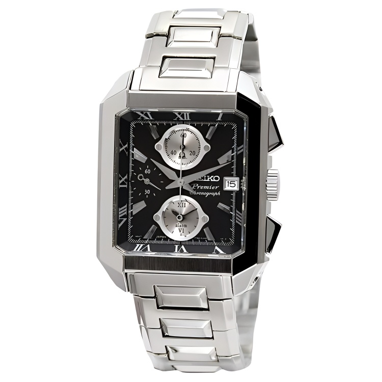 

SEIKO Кварцевые часы Premier с ремешком из нержавеющей стали, 36 мм, мужские, черный циферблат