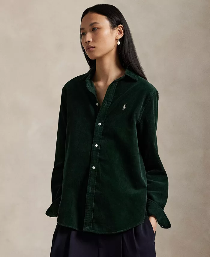 

Женская рубашка классического кроя из хлопкового вельвета Polo Ralph Lauren, зеленый