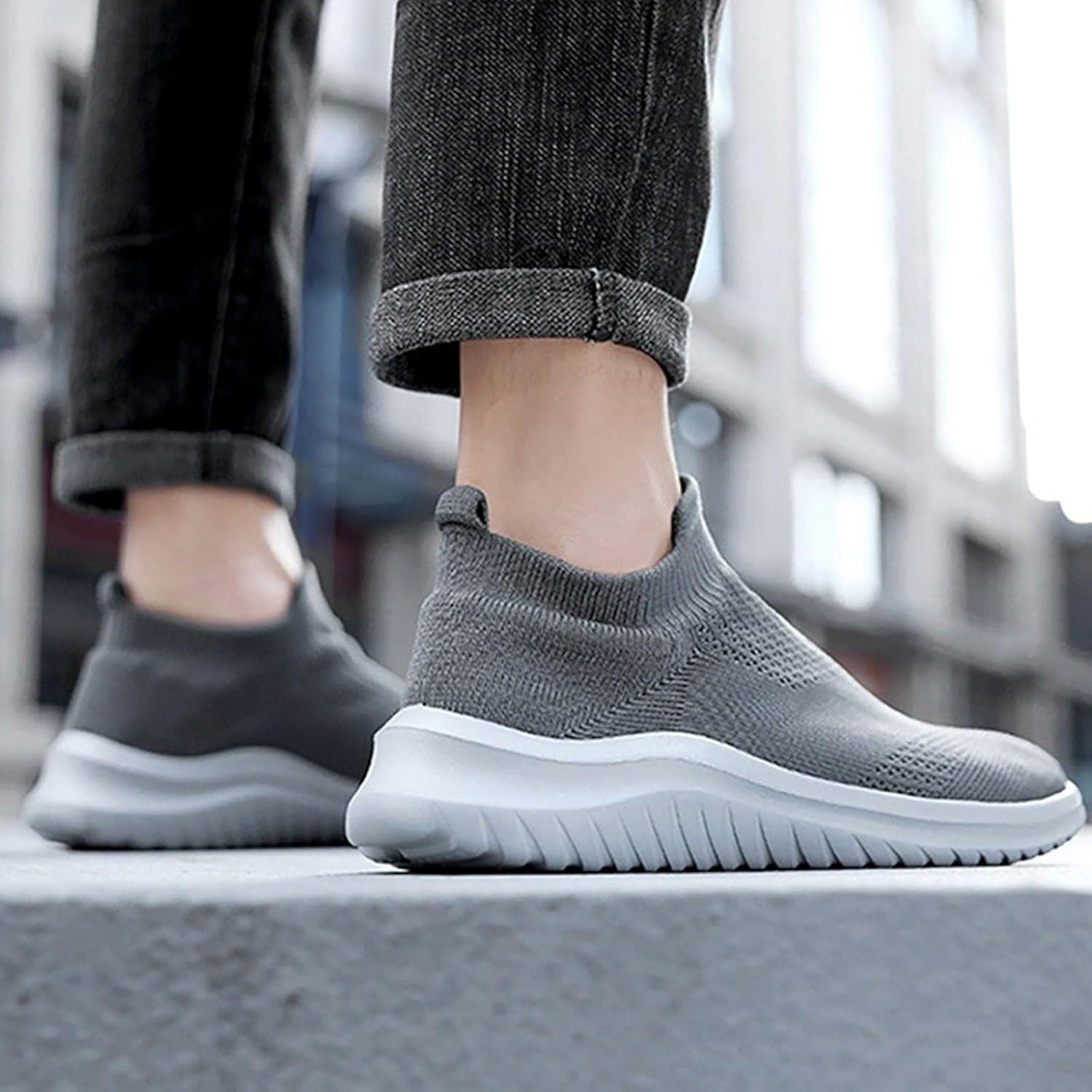 Мужские кроссовки IWIHMIV Slip On для ходьбы, тенниса и бега, легкие, дышащие, повседневные и для тренировок, серый — фото 4