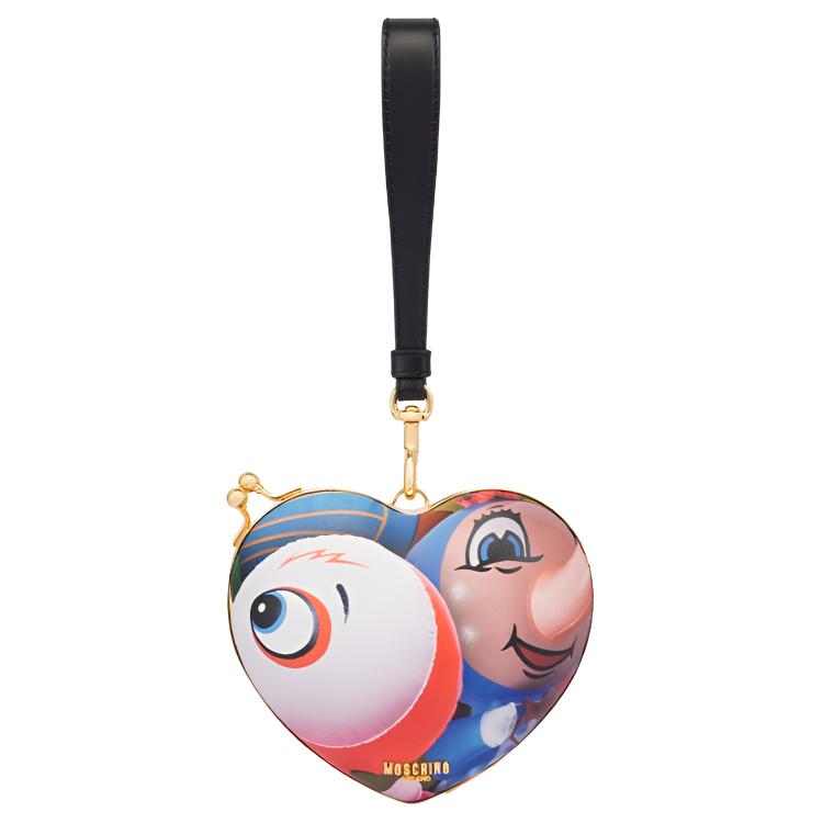 

MOSCHINO Сумка-сердце из овчины через плечо мини клатч женская multicolor