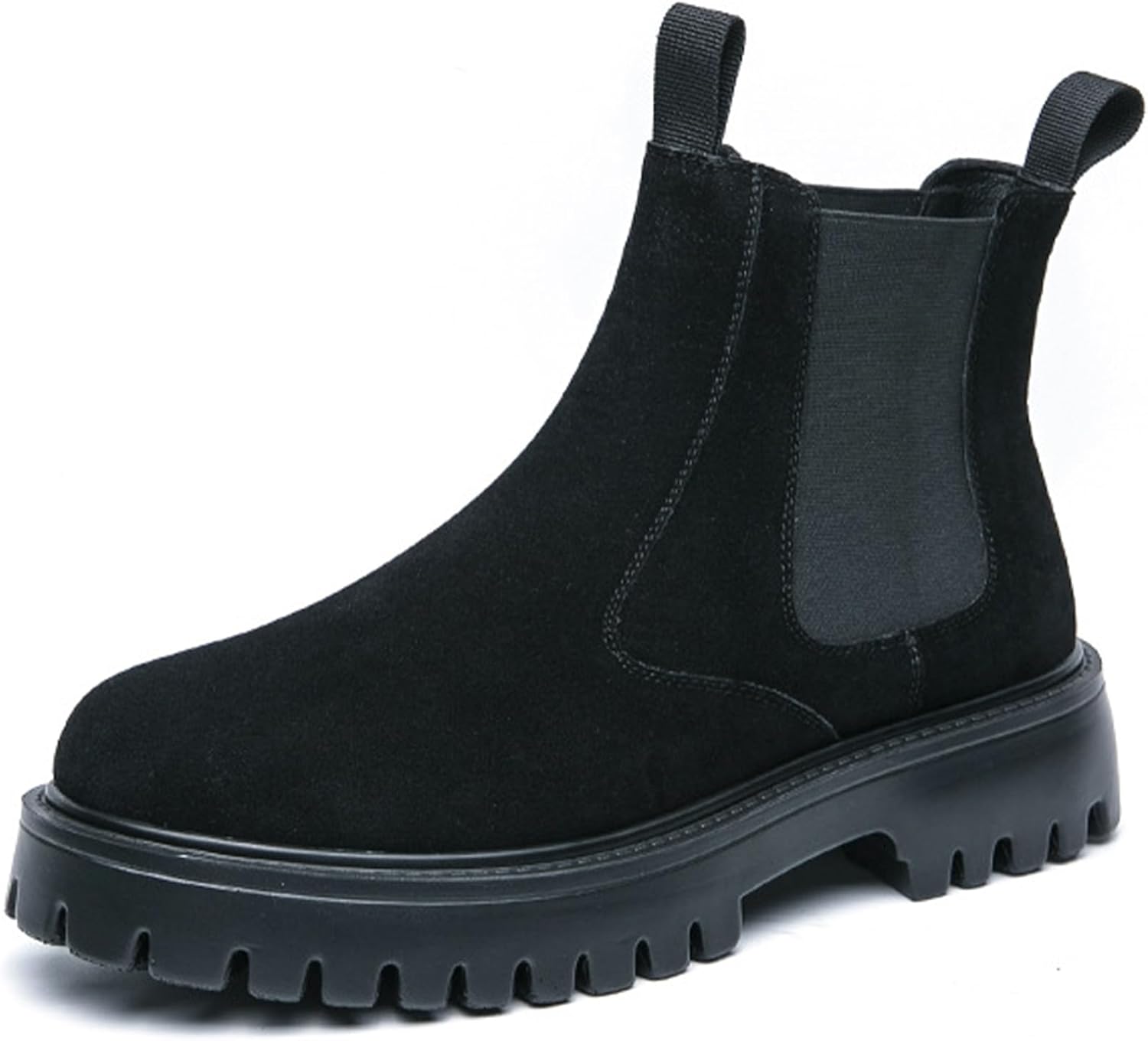 

Мужские замшевые массивные ботинки на платформе Chelsea с классическим круглым носком, эластичной вставкой, на подошве с протектором, ботинки до щиколотки, повседневные, нескользящие, для офиса и делового стиля Qeosnbx, черный