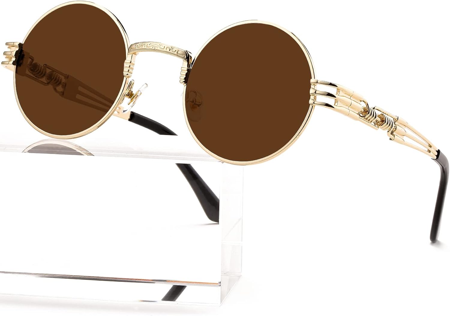 

Солнцезащитные очки AIEYEZO круглой формы в стиле стимпанк для мужчин и женщин, ретро-очки в стиле хиппи, металлическая оправа, линзы со 100% защитой от УФ-излучения, Gold/Brown