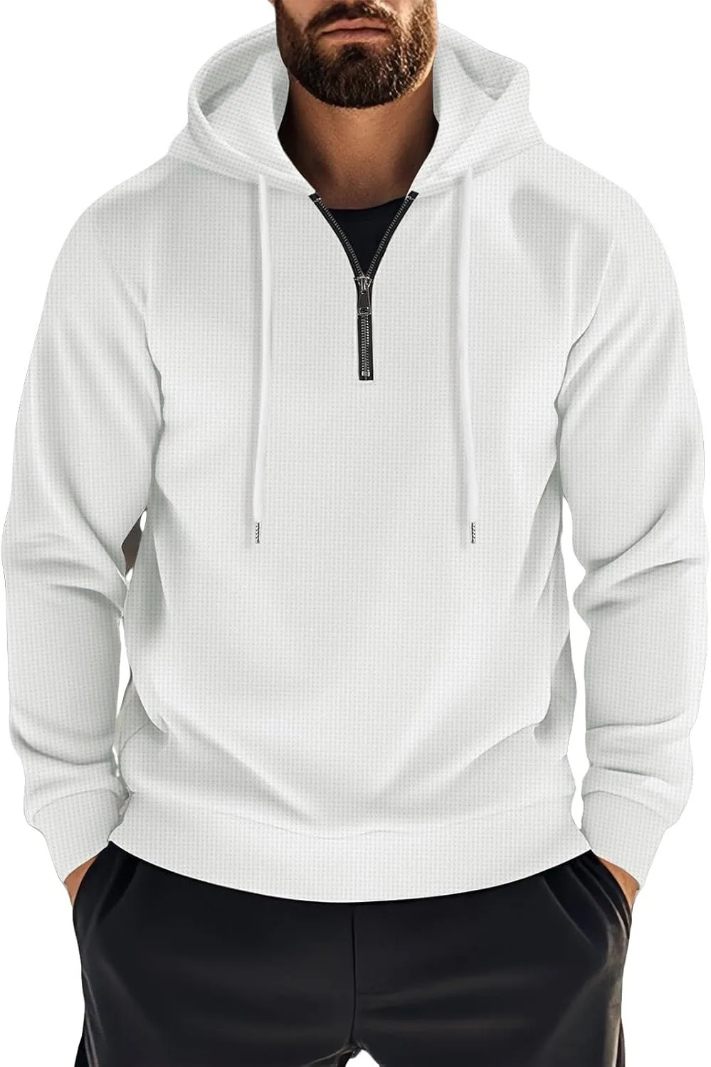 

Мужская худи на четверть молнии сплошного цвета с длинными рукавами и геометрической текстурой