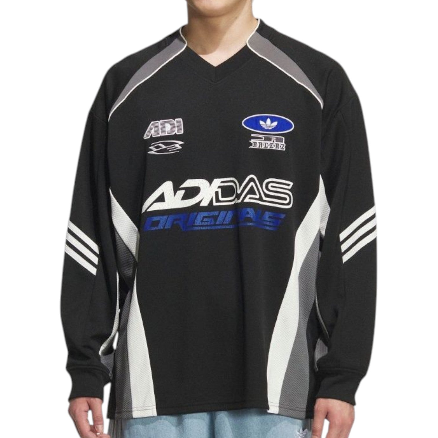 Футболка adidas Long-Sleeved Relaxed Fit T-Shirt Asia Sizing 'Black Blue Gray' — фото 2