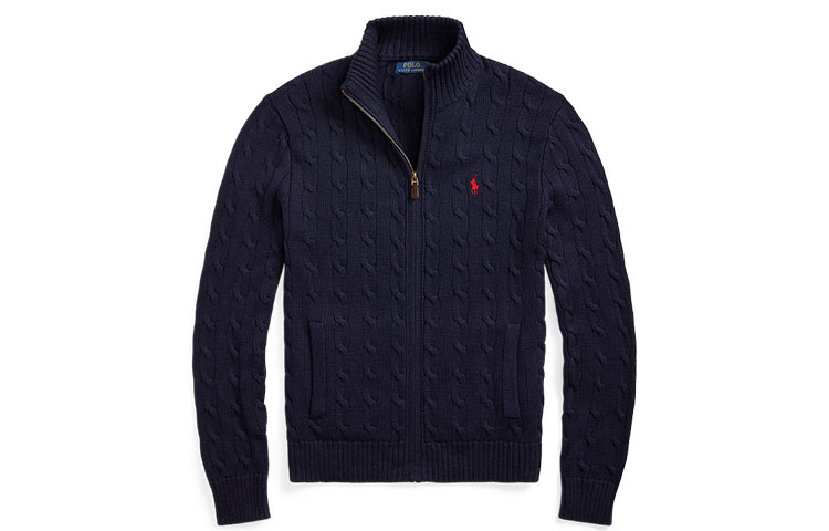 

Поло Ральф Лорен, синяя молния на молнии свитер с длинным рукавом