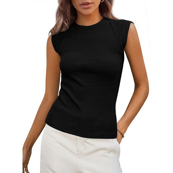 

Женская футболка с круглым вырезом и коротким рукавом, рифленая, облегающая Yesfashion, Black