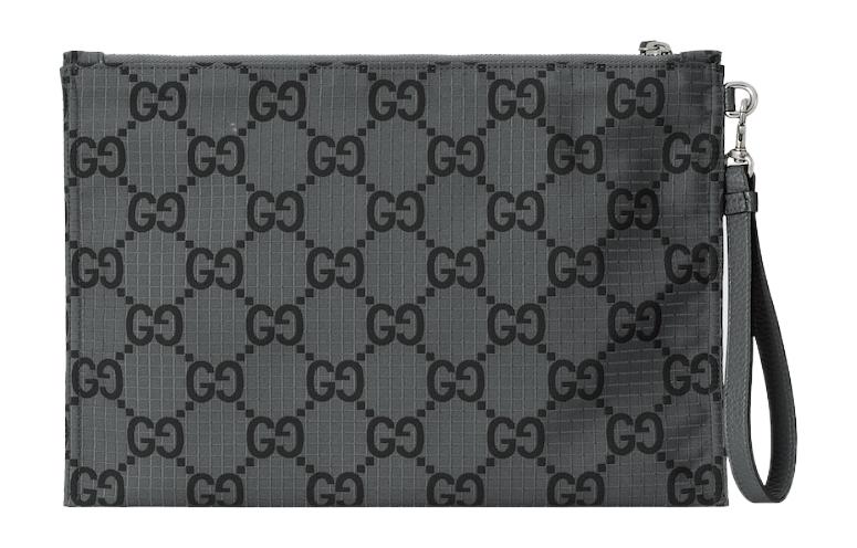 GUCCI Переработанный полиэстеровый клатч мужской темно-серый и черный — фото 4