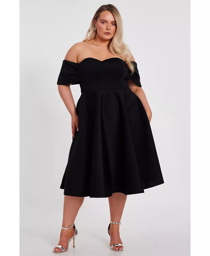

Платье-клеш Plus Size Bardot Scuba Foam QUIZ, черный