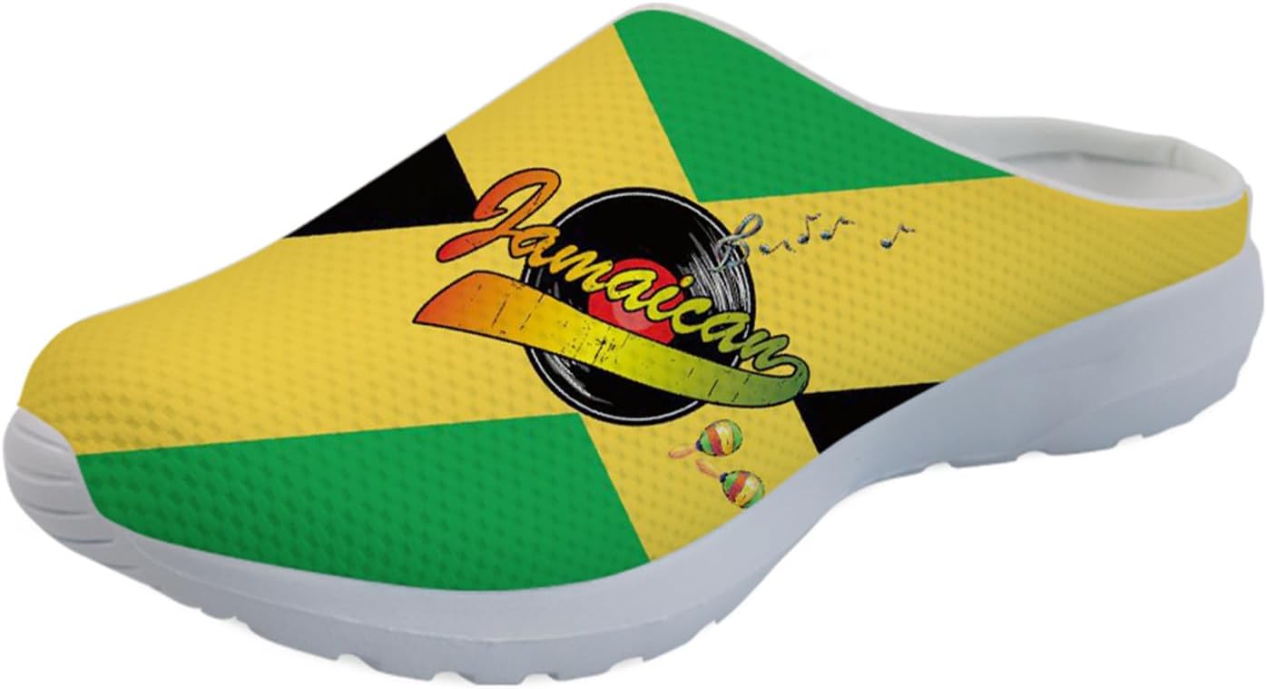

Forchrinse Hawaiian Palm Tree Watercolor Sky Beach Женские слипоны-мюли Мужские прогулочные кроссовки Садовые сабо Домашние туфли Легкие, Jamaican Flag