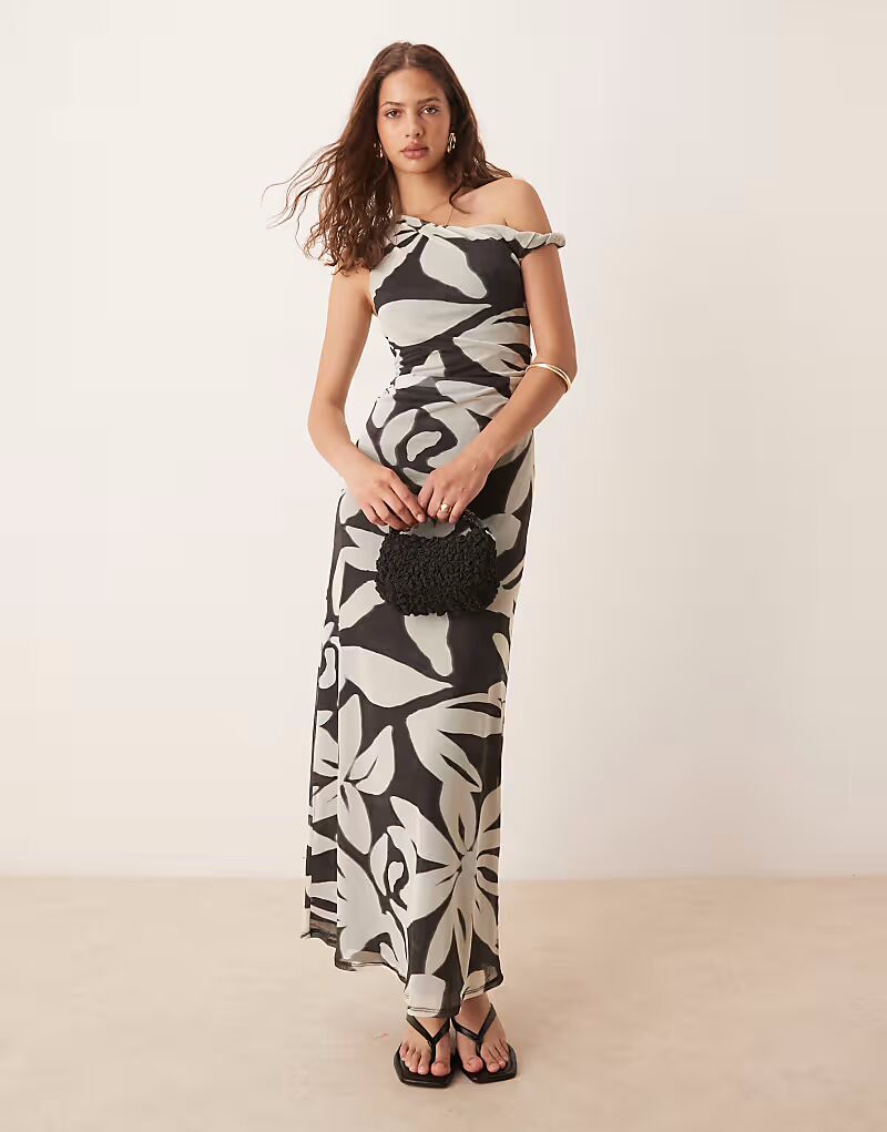 

Платье макси с сетчатым узором и перекрученными плечами ASOS DESIGN с цветочным принтом