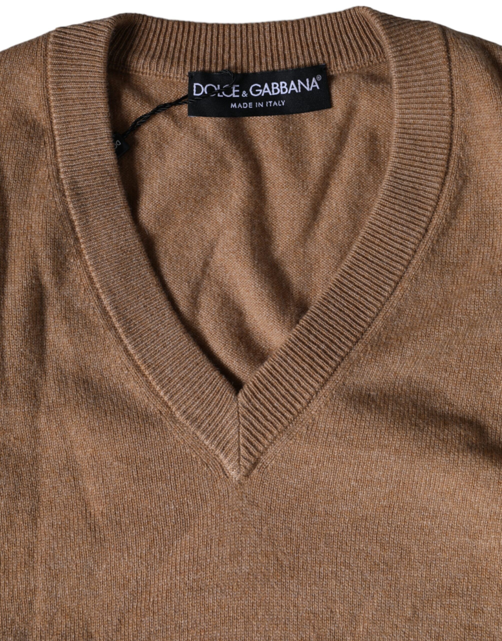 Коричневый кашемировый вязаный свитер с V-образным вырезом Dolce & Gabbana — фото 3