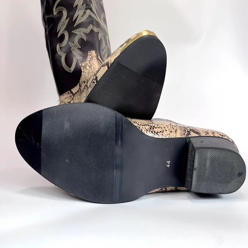 

Мужские ковбойские сапоги с широкой голенью, средней высоты, вышивкой, заостренным квадратным носком и массивным каблуком для работы на улице Generic, золотой