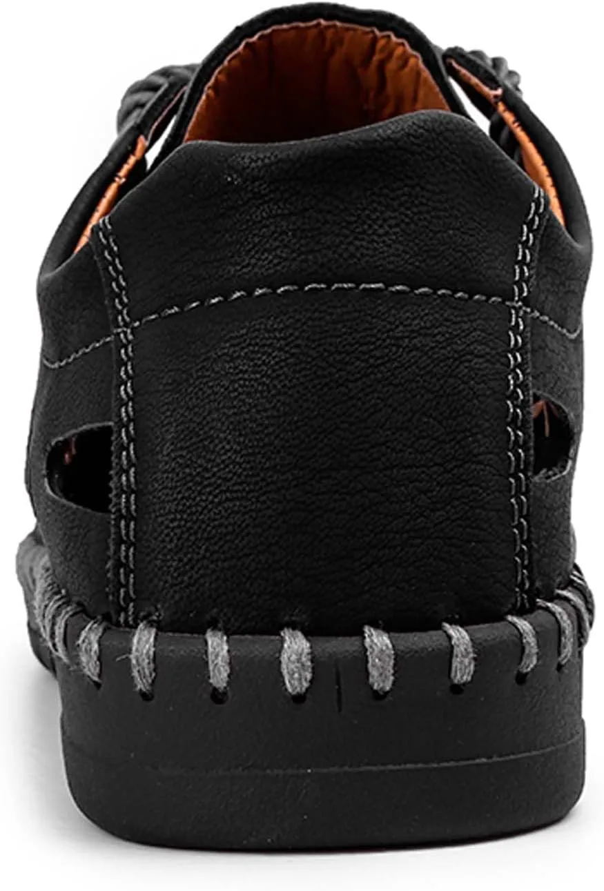 

Мужские кожаные сандалии, с носовым бампером, из бычьей кожи, удобные, мягкие, дышащие, ручной работы, модные и универсальные, подходят для повседневного отдыха, пляжа и водного похода Vtiao, черный