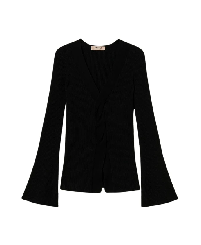 

Черный ребристый свитер с V-образным вырезом Twinset, черный