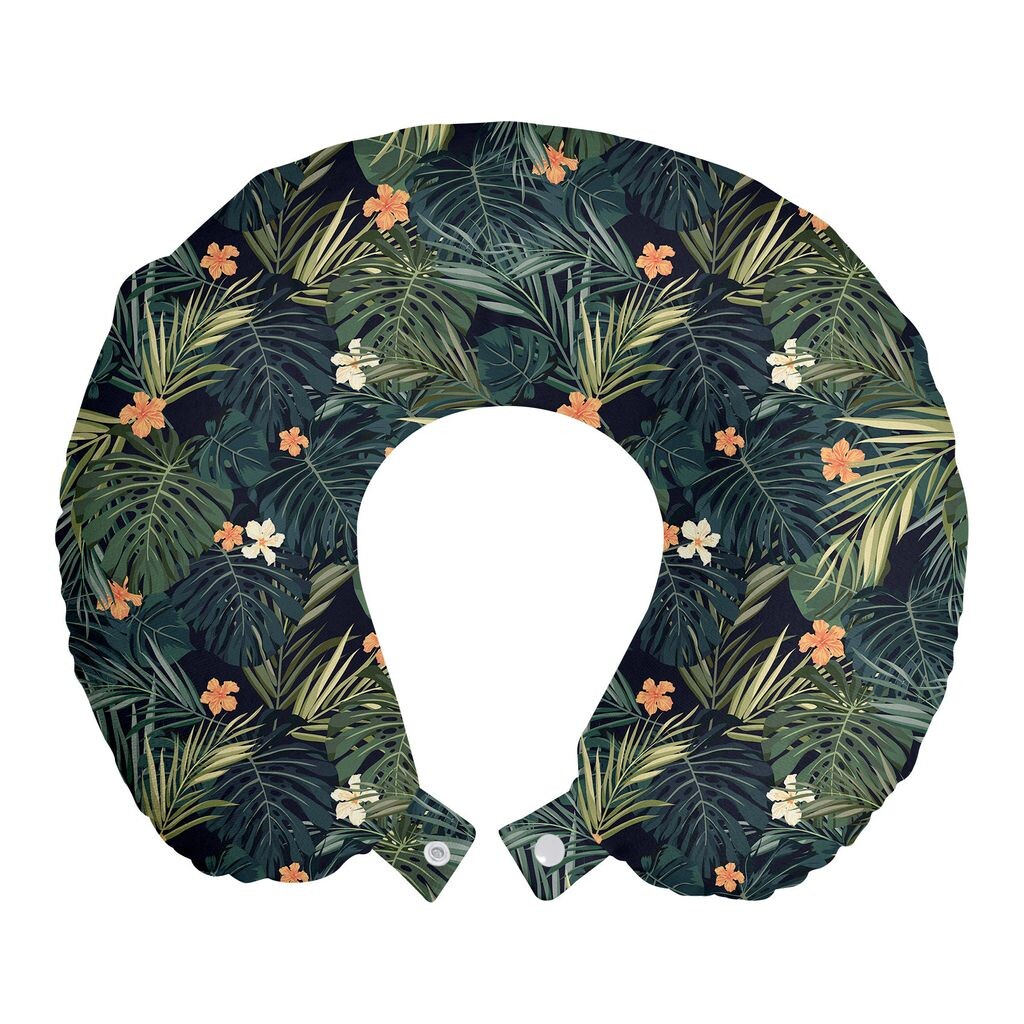 

ABAKUHAUS Подушка для путешествий с пальмой, поддержка шеи, экзотические летние листья, флора, пенопластовые дорожные принадлежности для самолетов и автомобилей, 30x30 см, разноцветные