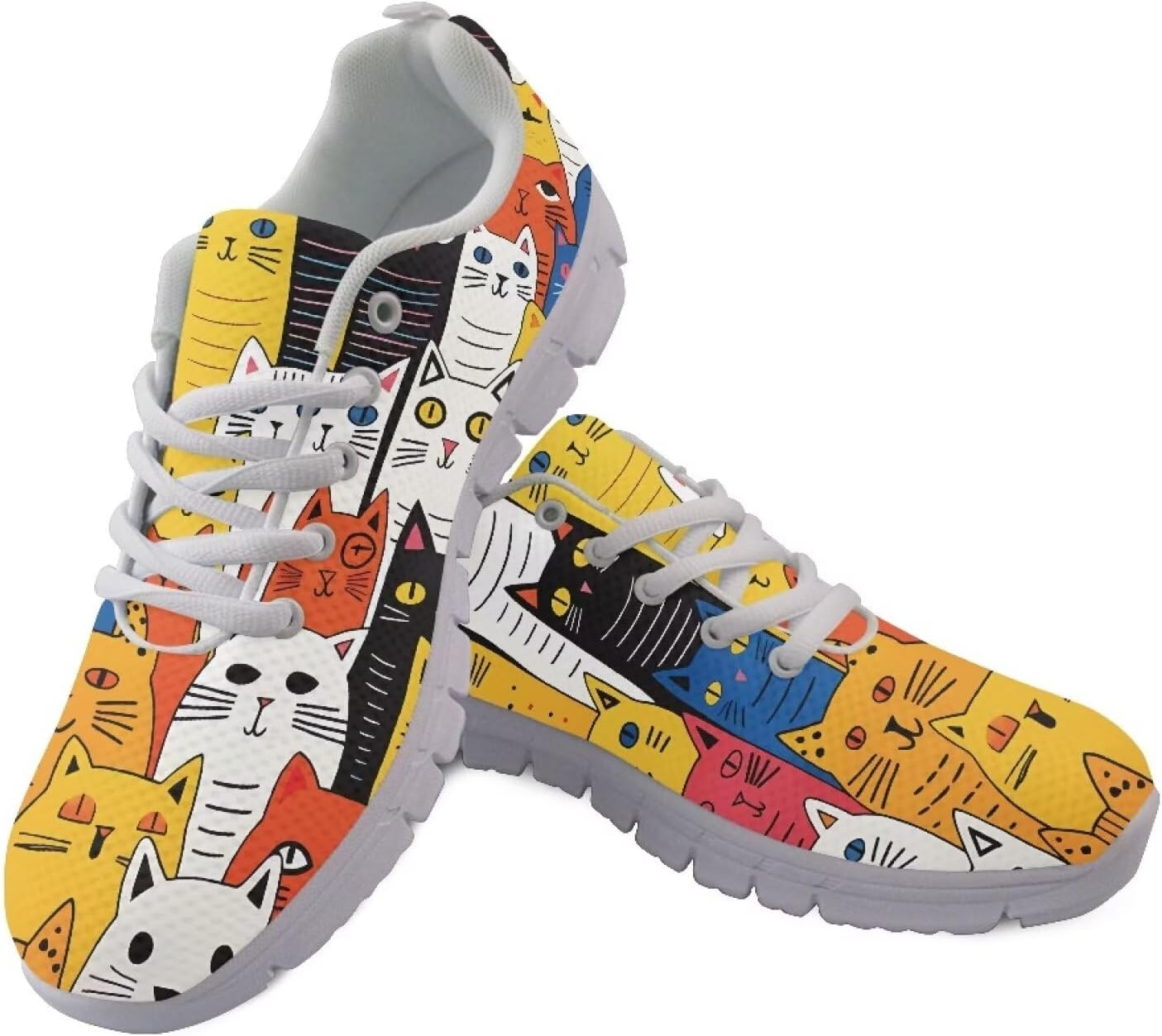 

Мужские и женские кроссовки GIFTPUZZ, дышащие с сеткой, повседневные спортивные, легкие, на шнуровке, для ходьбы, Cat Cartoon