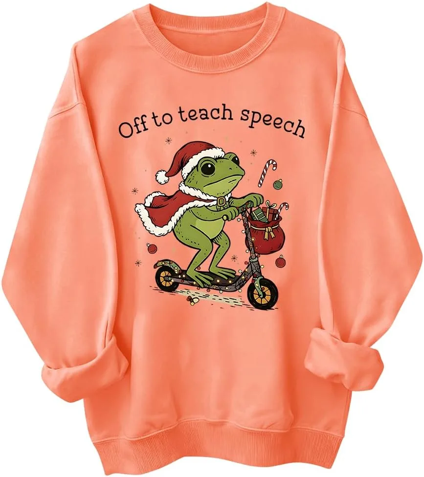 

Толстовка с принтом Off To Teach Speech, рождественская худи с лягушкой woati