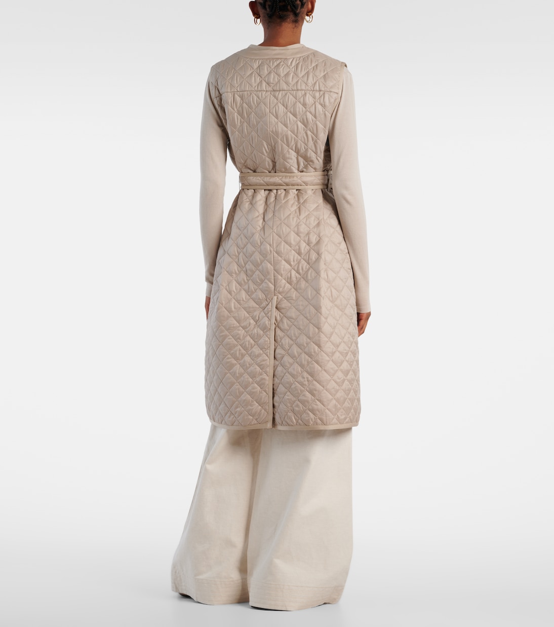 Стеганое пальто с поясом от Лорен Max Mara, Noccioloa — фото 3