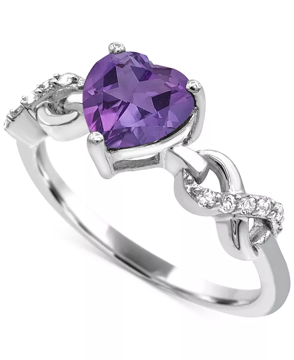 

Кольцо в форме сердца с выращенным в лаборатории рубином 1,5 карата и выращенным в лаборатории белым сапфиром 1,5 карата из стерлингового серебра. Macy'S, purple