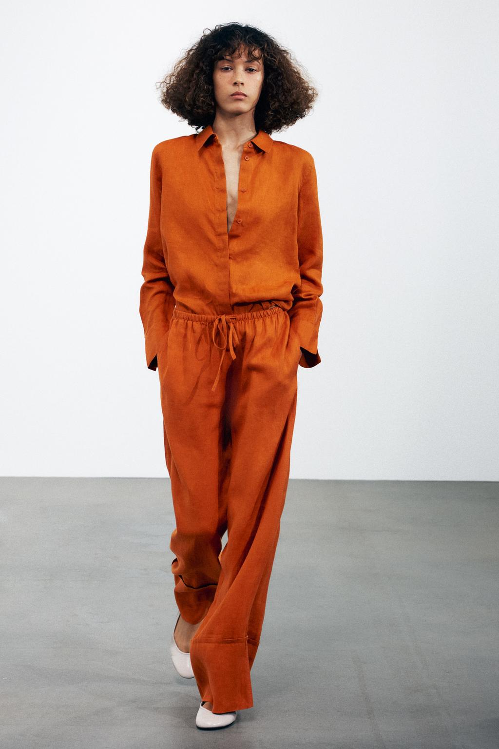

Рубашка из 100% льна ZARA, цвет Dark orange