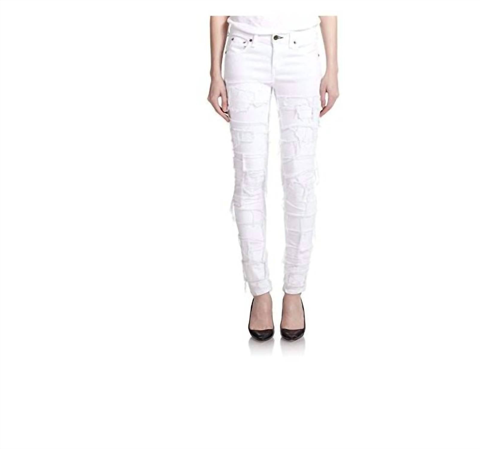 

Женские рваные узкие джинсы белого цвета rag & bone
