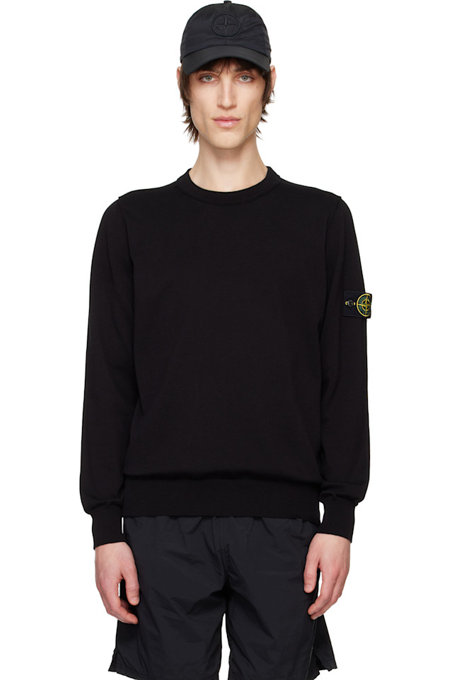 

Мягкий свитер из органического хлопка с круглым вырезом Stone Island, черный