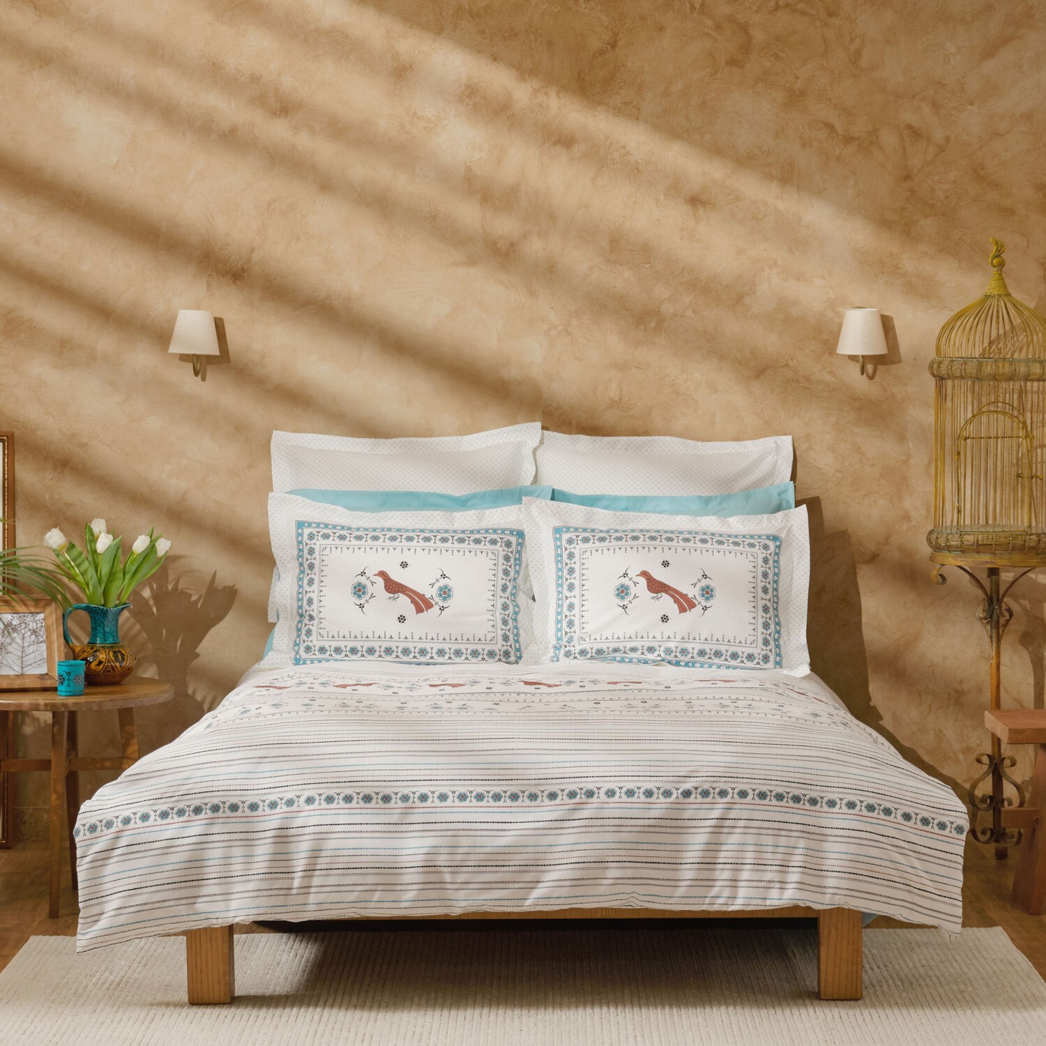 

Karaca Home Paye Selcuklu Series Bird Blue, Комплект постельного белья из 100% хлопка, синий