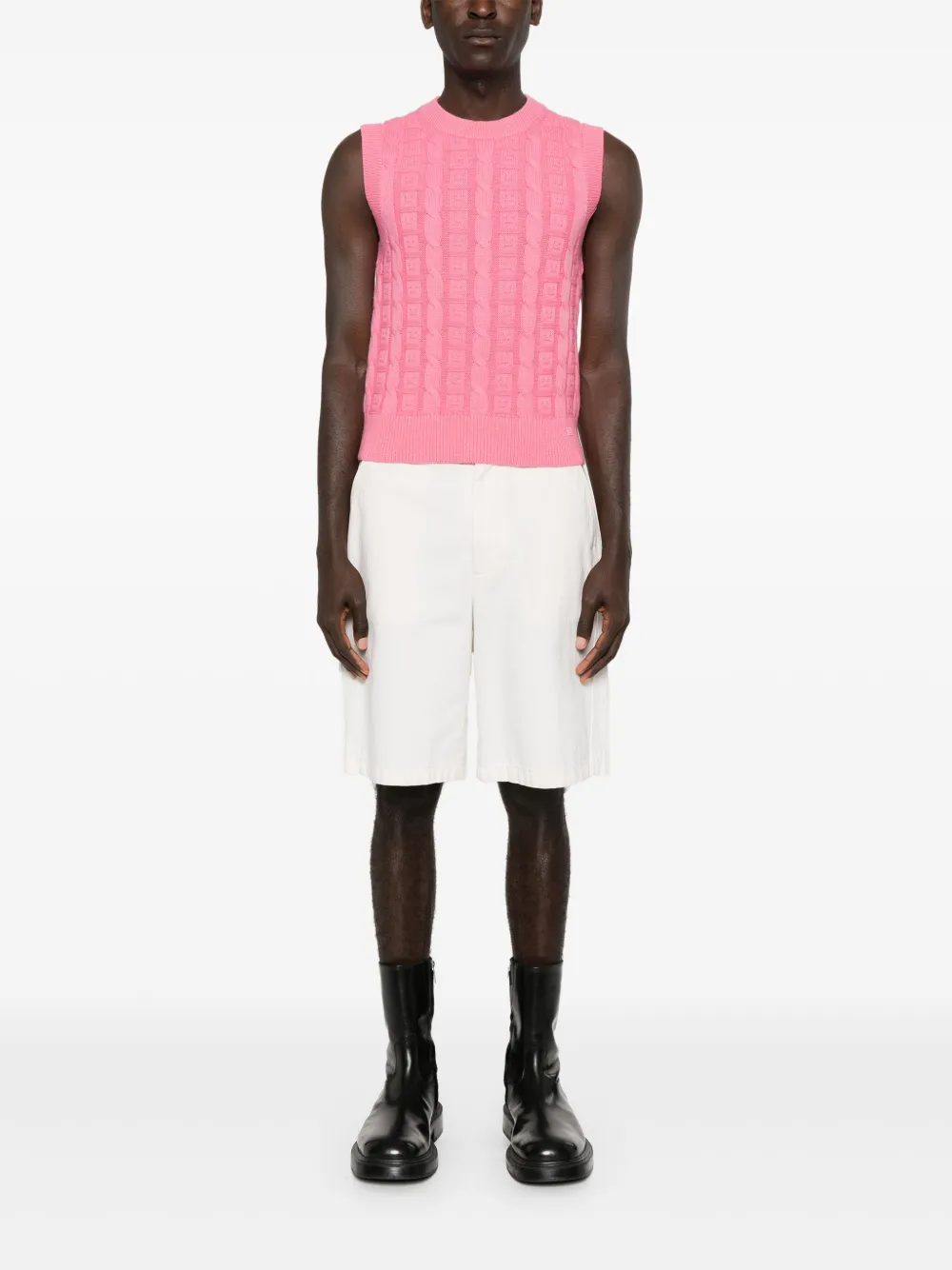 Джемпер фактурной вязки с логотипом Face Acne Studios, розовый — фото 2
