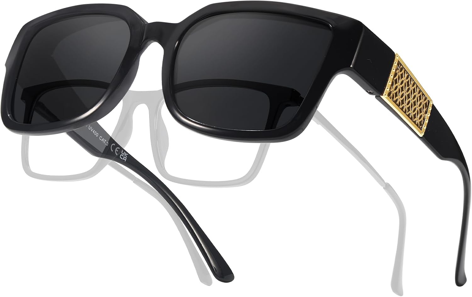 

Солнцезащитные очки LVIOE Fit Over Glasses для женщин и мужчин, поляризованные, увеличенного квадратного размера, с защитой от УФ-излучения UV400, A01 Black Frame/ Grey Polarized Lenses