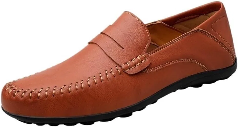 Лоферы кожаные искусственные мужские Loafers Slip On Orange DHFIRUFSHLO