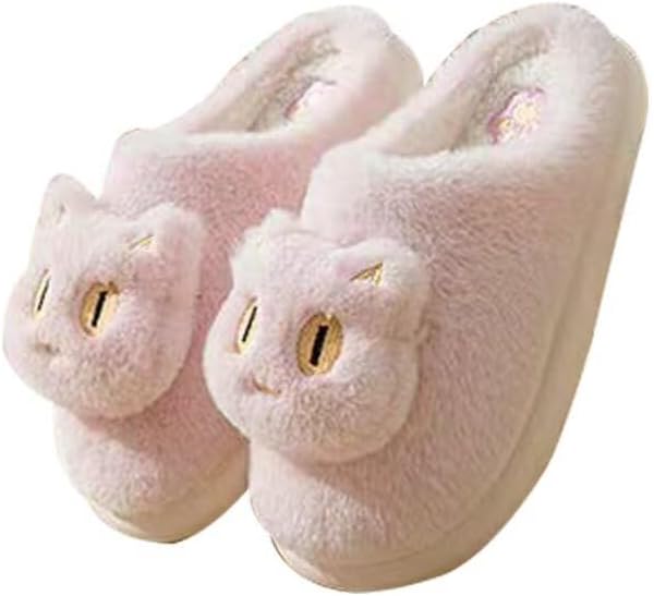 

Домашние зимние тапочки Zonkacen для мужчин и женщин с изображением мультяшного кота, однотонные, для прогулок по дому и спальне, розовый