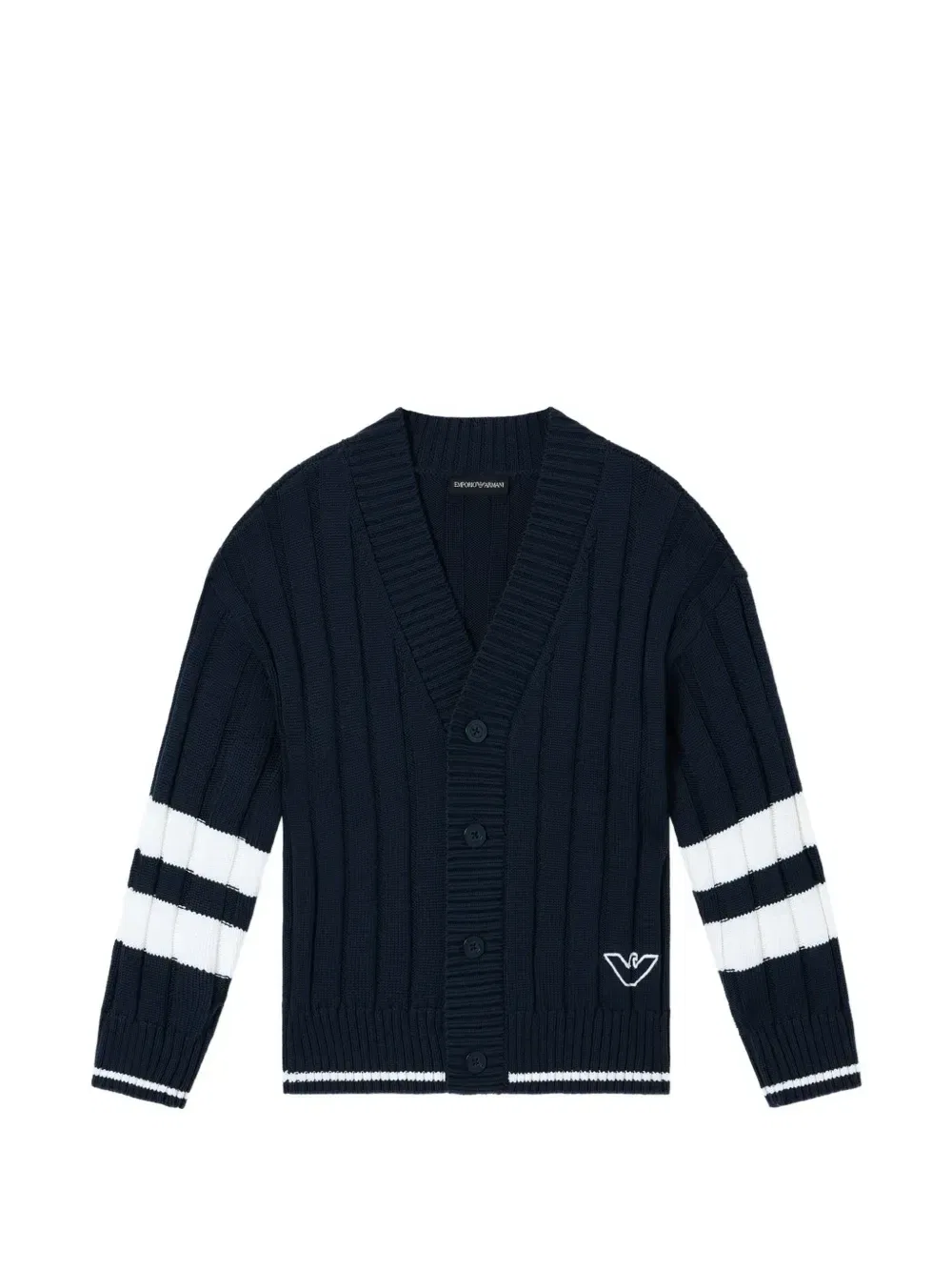 Полосатый кардиган с V-образным вырезом Emporio Armani Kids, синий