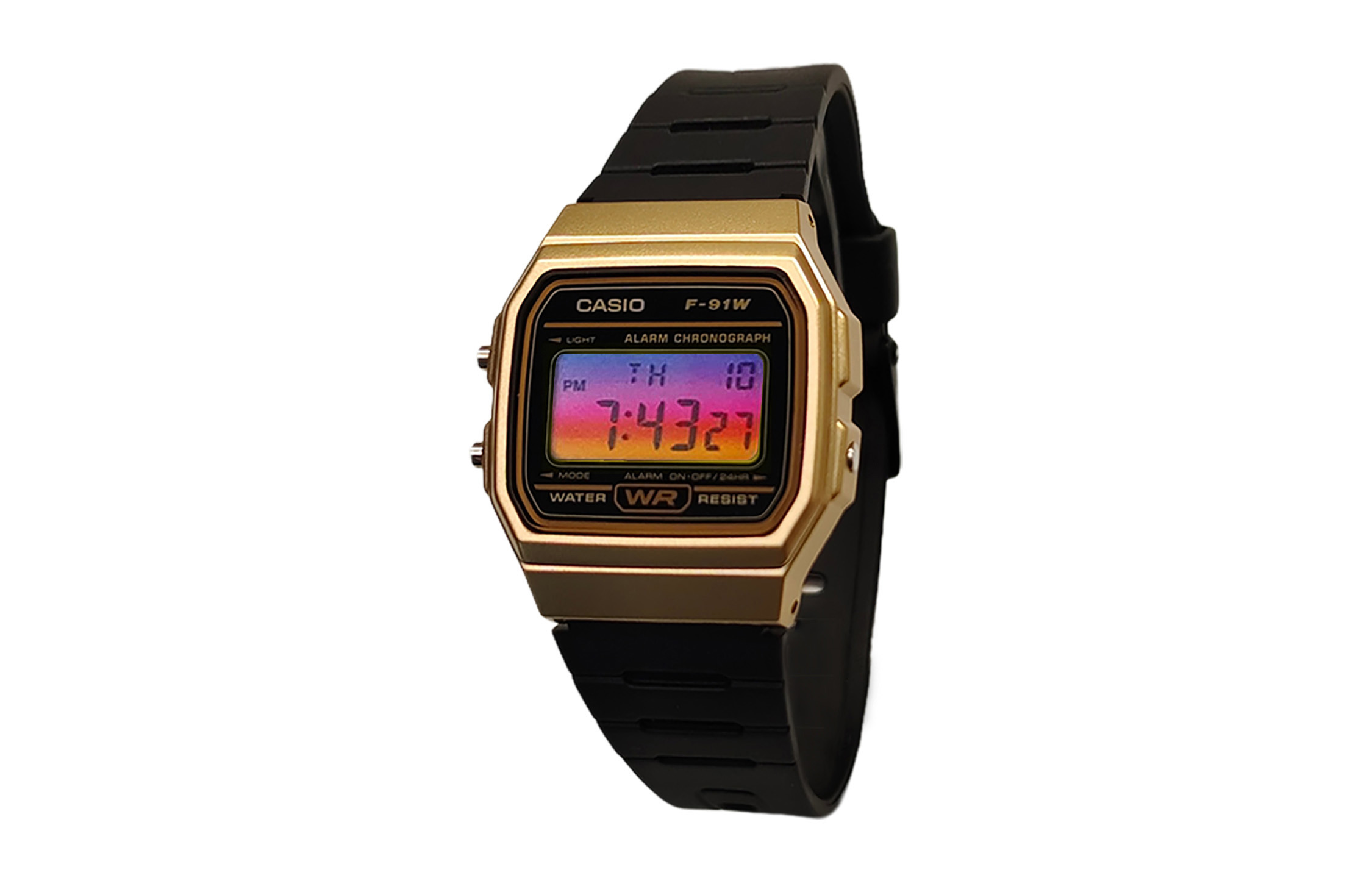 

CASIO Часы Retrofit Series Quartz Movement Resin Strap Watch Men's Watch Black Dial, Black Dial with Purple and Yellow Gradient Bezel