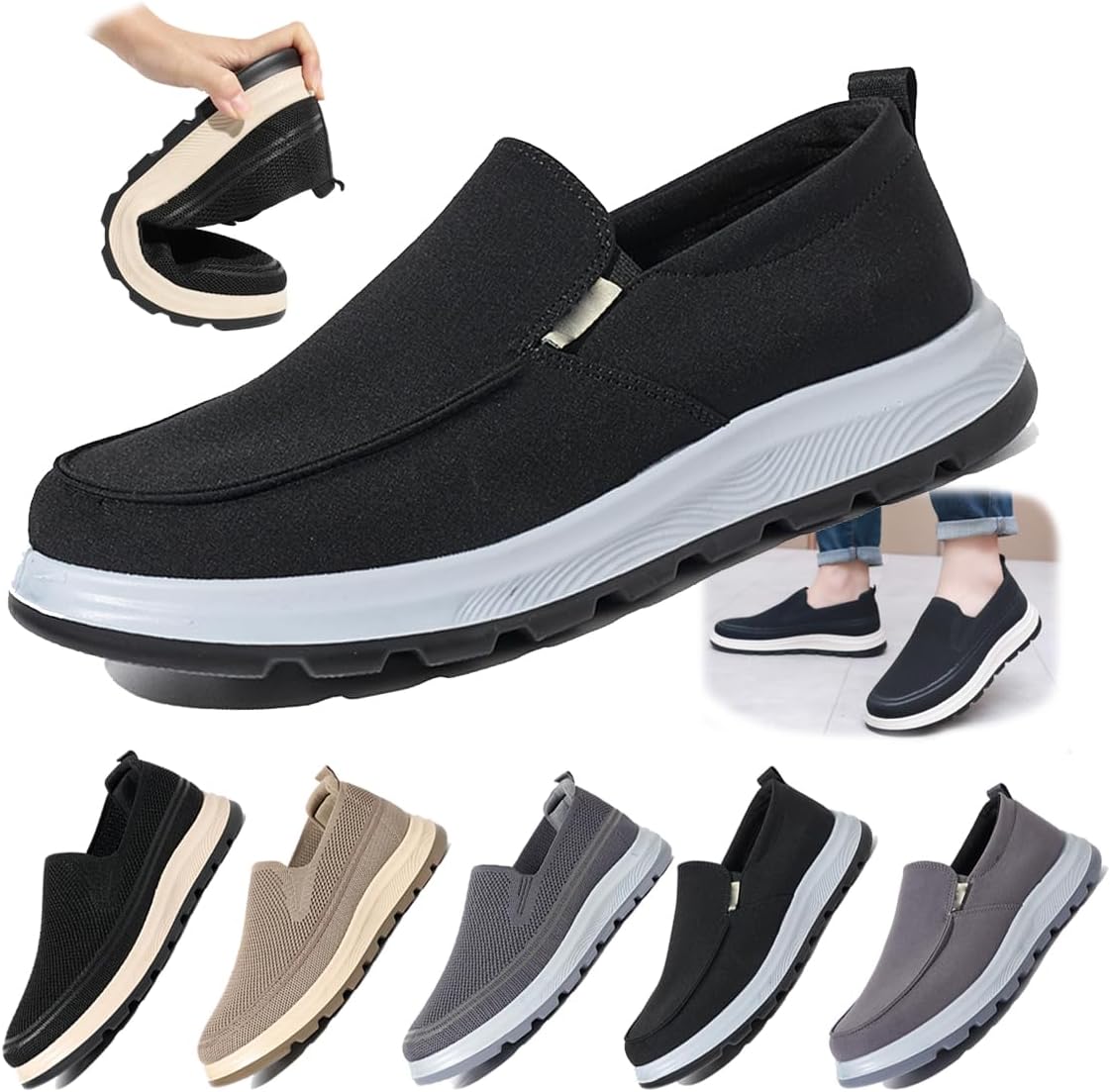 

Мужские кроссовки на пятке с сеткой, дышащие повседневные ходовые туфли с удобной противоскользящей подошвой, легкие кроссовки на каждый день Generic, черный