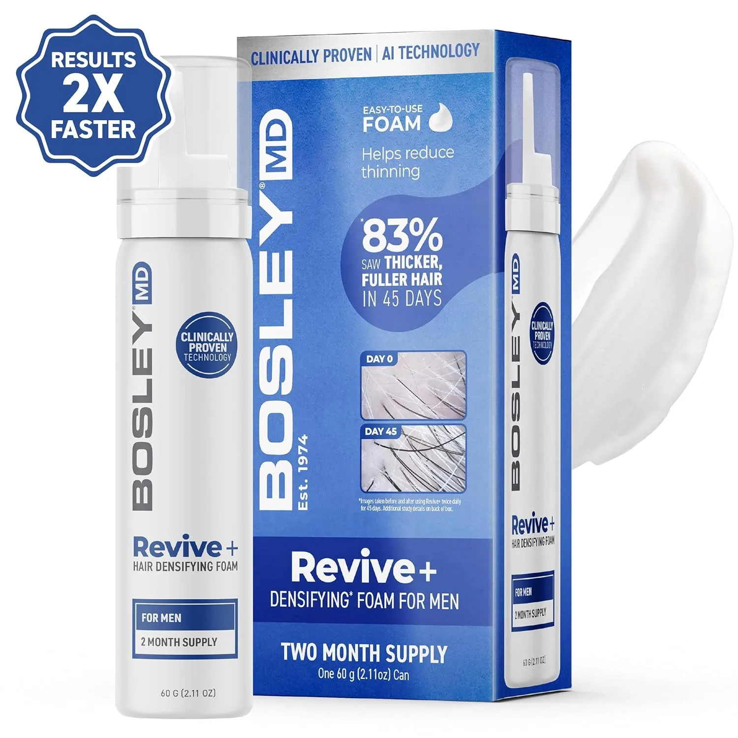 BosleyMD Men’s Revive + Densifying Treatment Foam - средство против выпадения волос без лекарств с YuvaBio Y100, биотином и маслом тыквенных семечек, 60-дневный запас, 60 мл — фото 3
