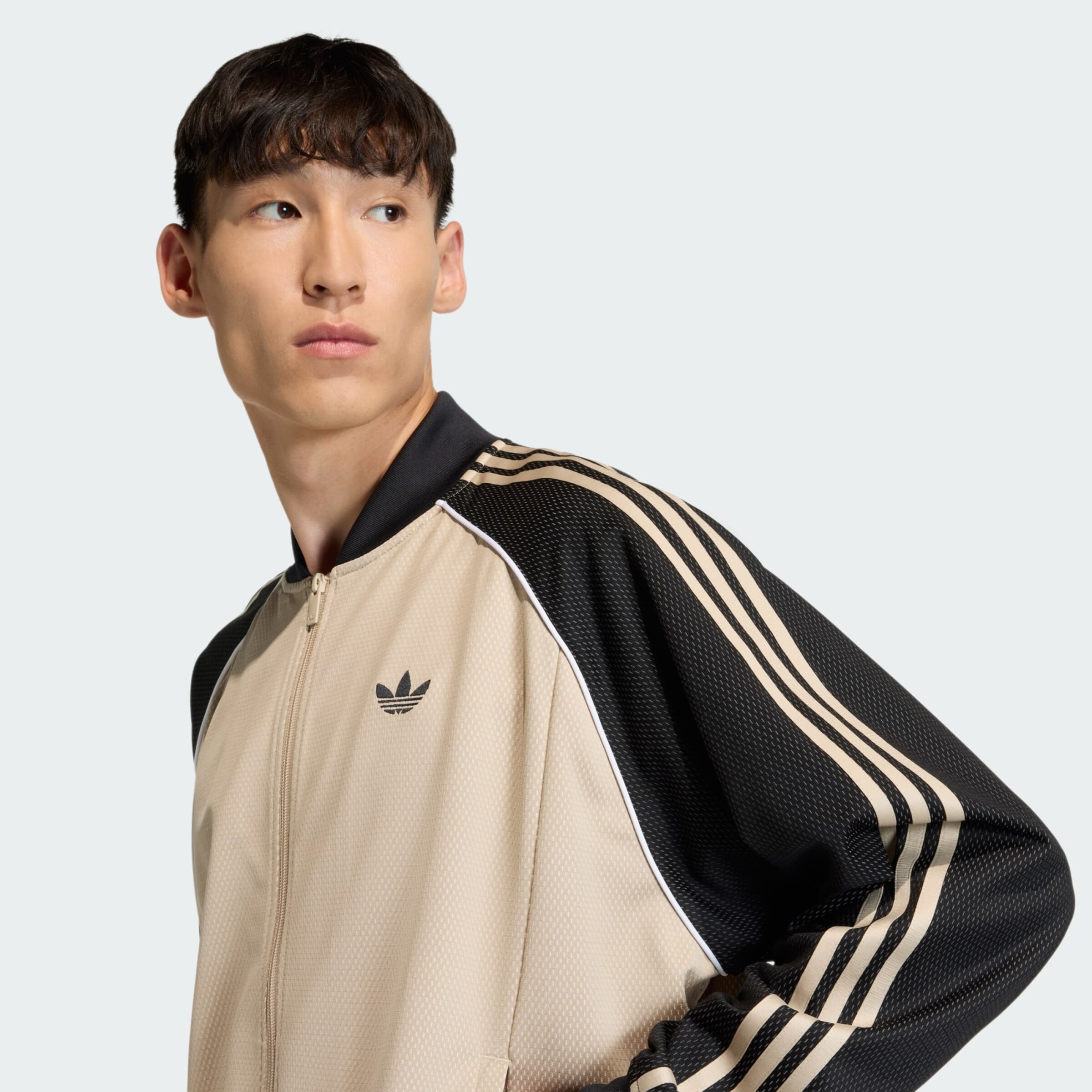 Adidas Originals Застегивающаяся худи 'LOOSE MESH TRACK' в бежевом цвете — фото 4
