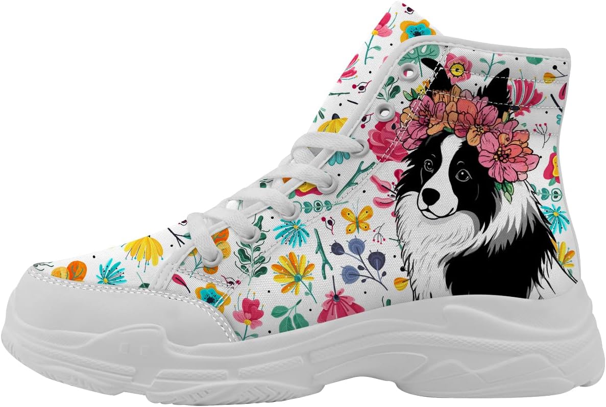 

Кроссовки с отпечатком собаки для женщин и мужчин, высокие холщовые, подарки для нее и для него Quorax, белый/черный/розовый