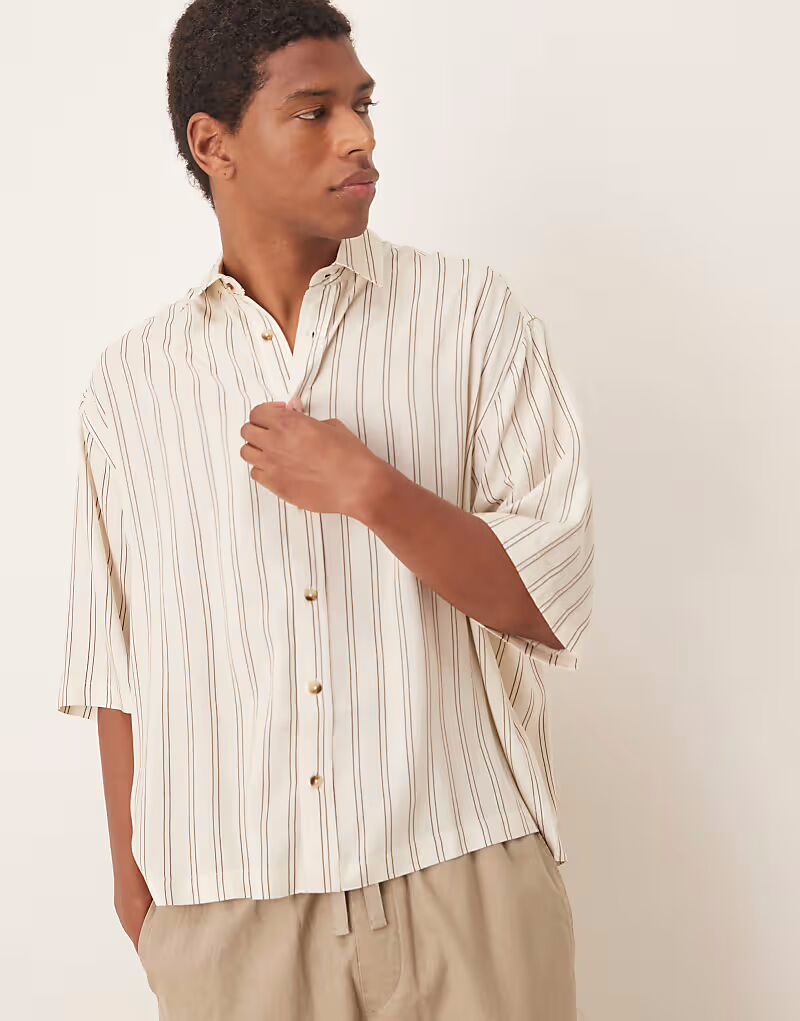 

Рубашка свободного кроя в полоску Asos Design, серо-бежевый