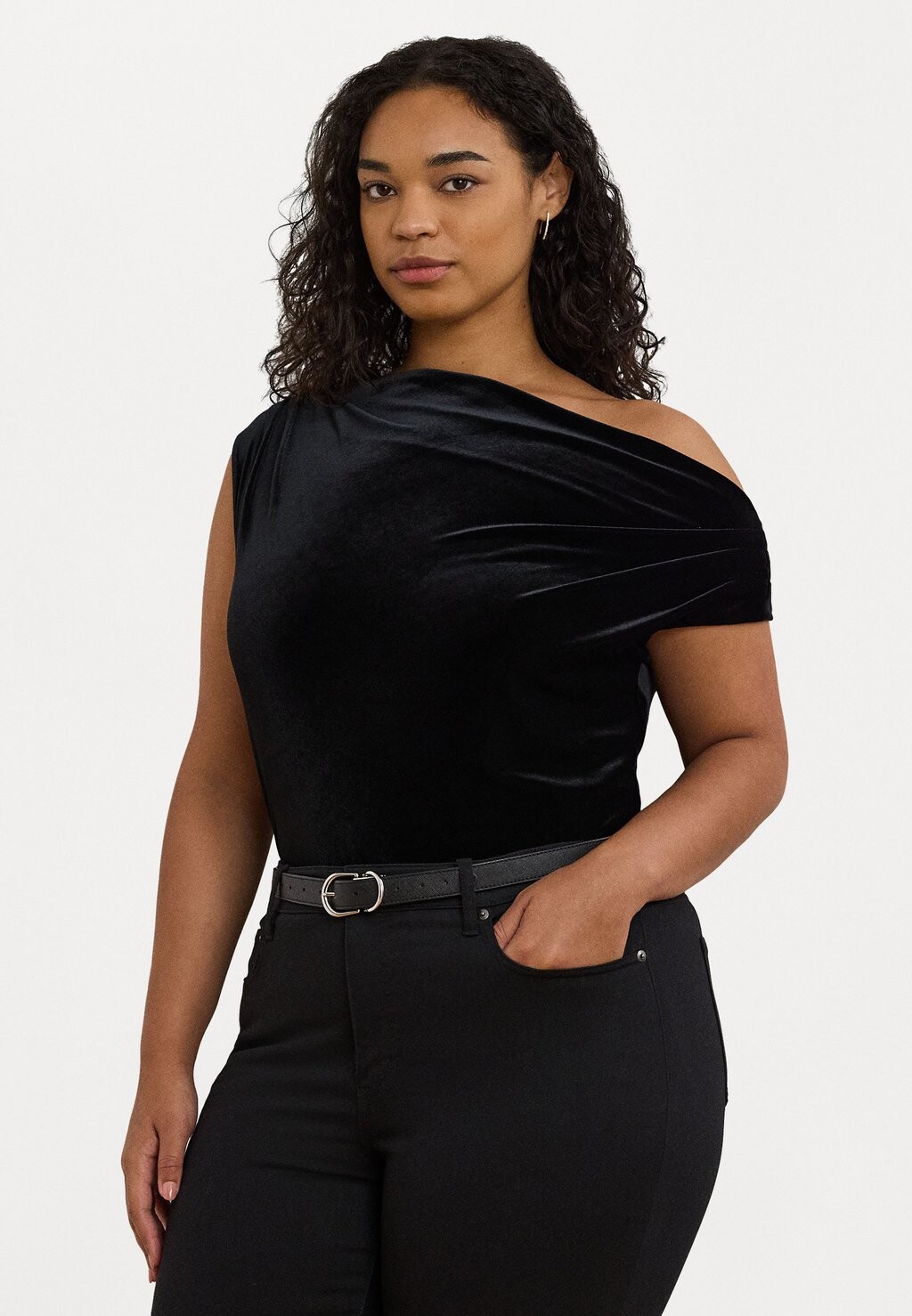 

Футболка с принтом STRETCH VELVET OFF-THE-SHOULDER BLOUSE Lauren Ralph Lauren Woman, черный
