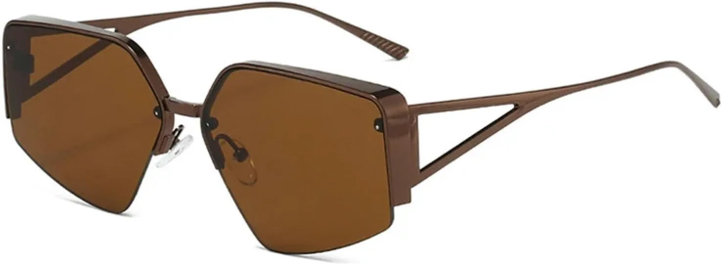 

Модные солнцезащитные очки Polygon Cat Eye для женщин, полуметаллические, в стиле ретро, ​​для мужчин, с защитой от УФ-излучения UV400 HHZZYVY, Brown Tea