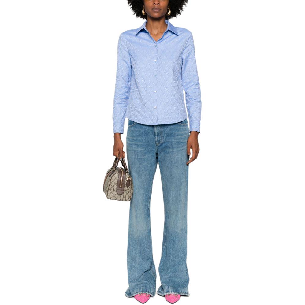 Gg Motif Oxford рубашка GUCCI, cornflower синий — фото 4
