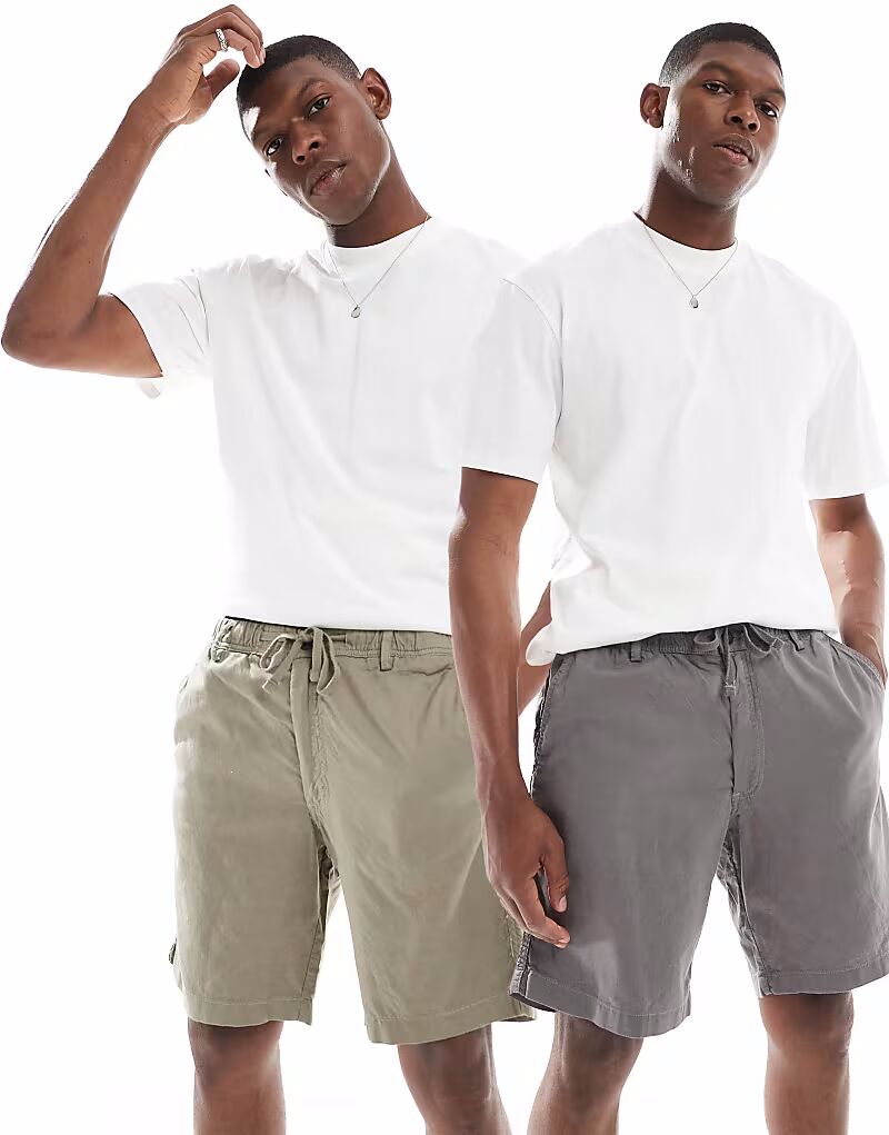 

Комплект из 2 шорт Jack & Jones из льняной смеси в цвете хаки и сером