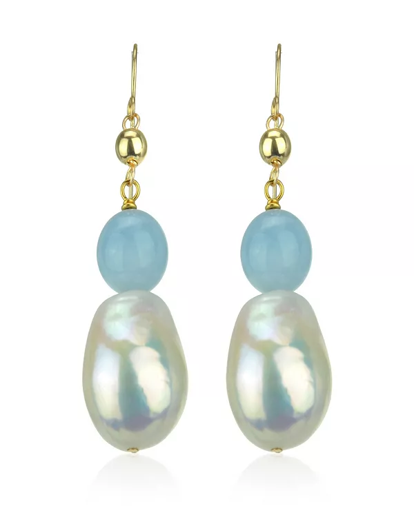 

Серьги-Подвески с белым пресноводным культивированным жемчугом (11–14 мм) и синим аквамарином (9 1/2 карата) из 14-каратного желтого золота Macy'S, aquamarine