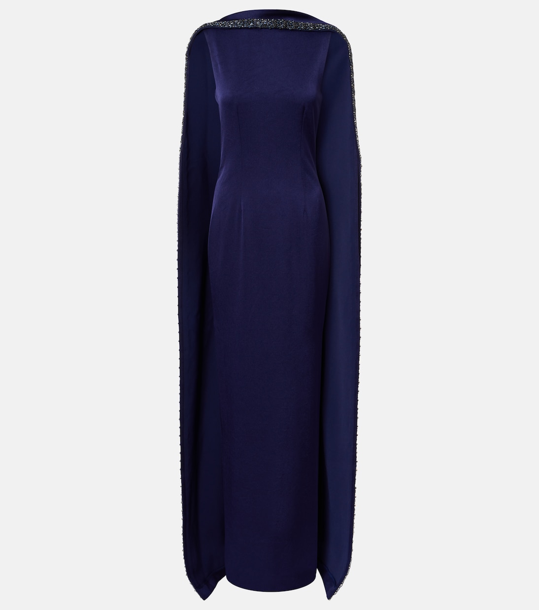 

Платье из крепового атласа с декоративным кейпом Roland Mouret, темно-синий