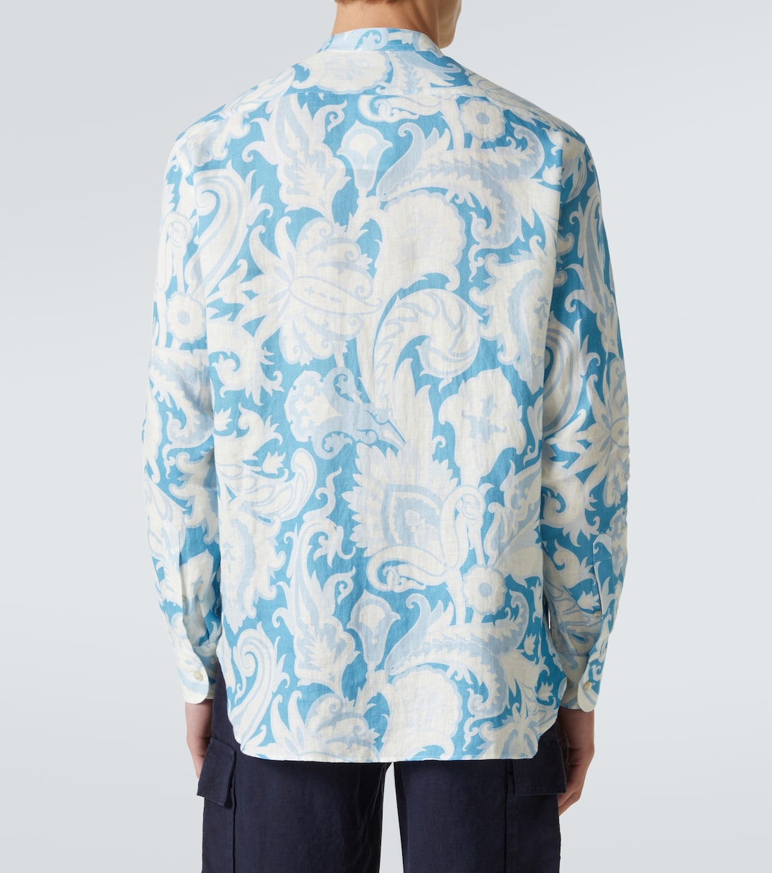 Цветочная льняная рубашка Etro, Print On Blue Base — фото 4