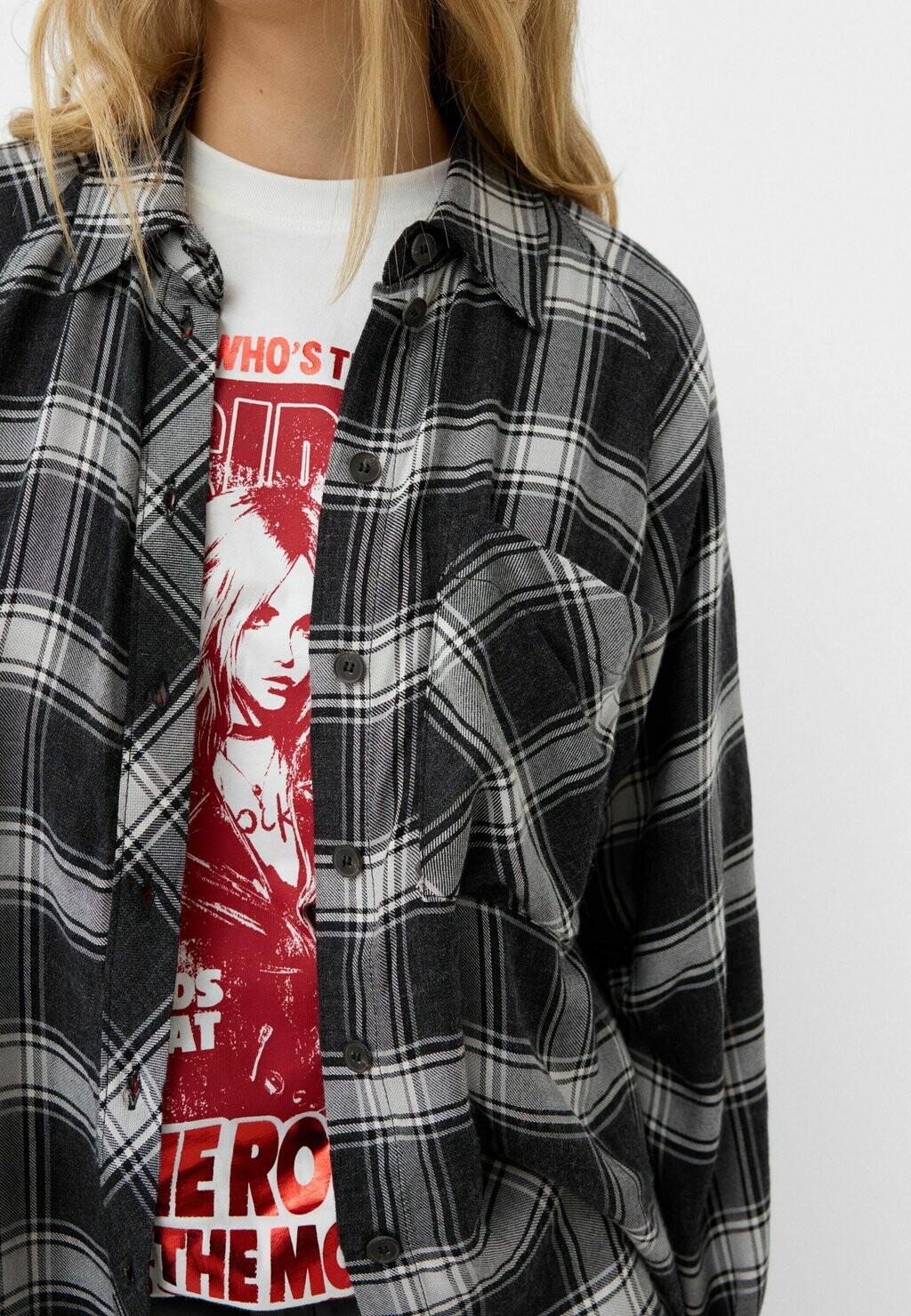 

Блузка на пуговицах CHECK Bershka, серый